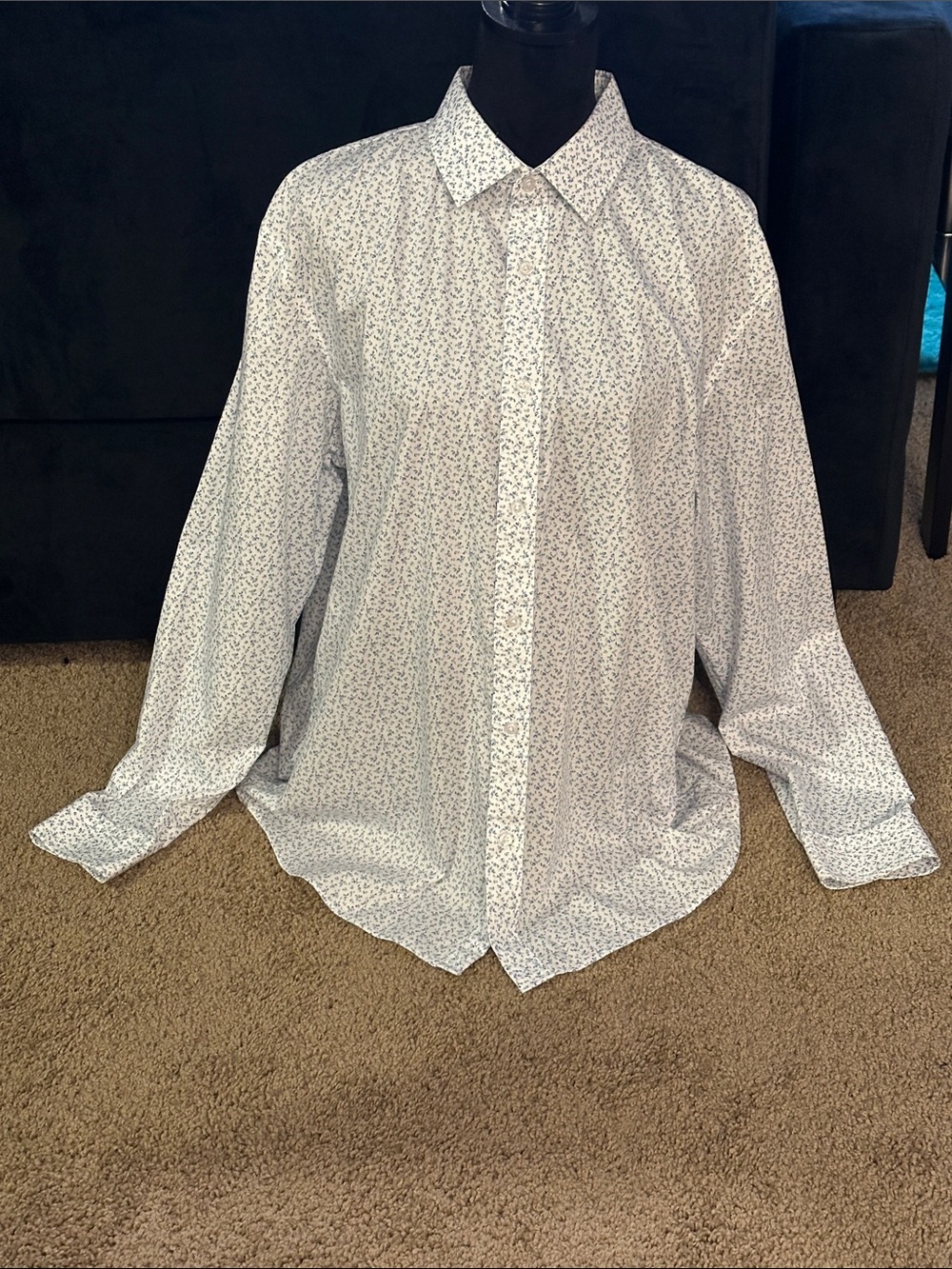 Old Navy White Button-Down Shirt with Blue Micro Floral